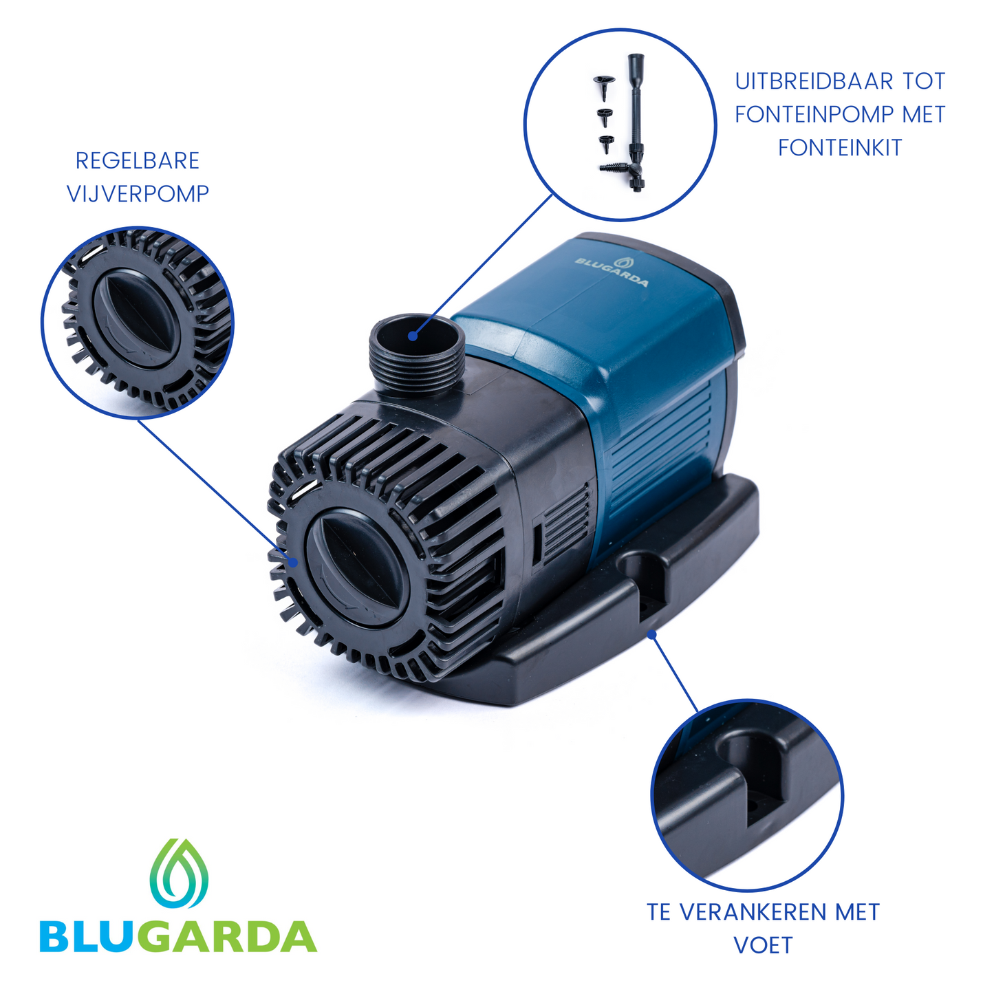 BluFlow Control 1.800 - Pompe de fontaine réglable - 11 watts - Avec kit Fontaine